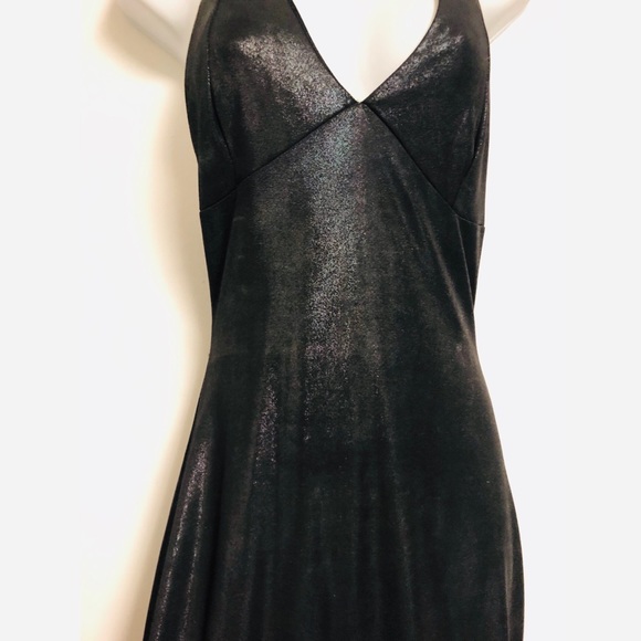 Sexy Metallic Black Halter Style Dress L - Picture 3 of 5
